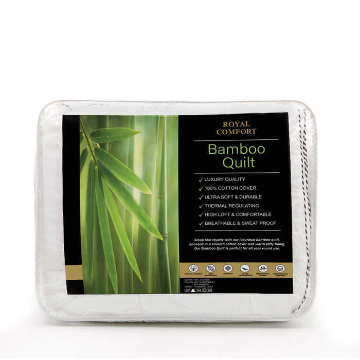 Royal Comfort Bamboo Blend Quilt 250GSM Luxury Doona Duvet 100% Cotton Cover Queen White