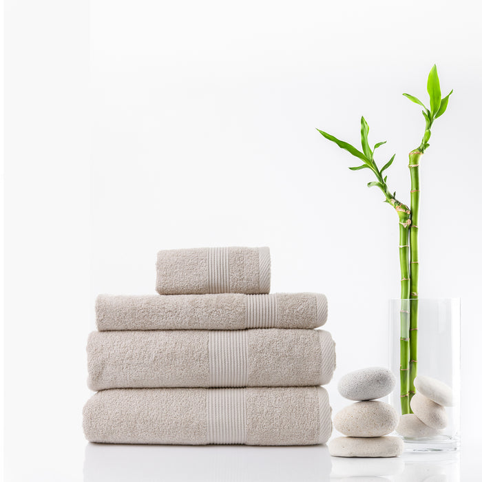 Royal Comfort 4 Piece Cotton Bamboo Towel Set 450GSM Luxurious Absorbent Plush  Beige