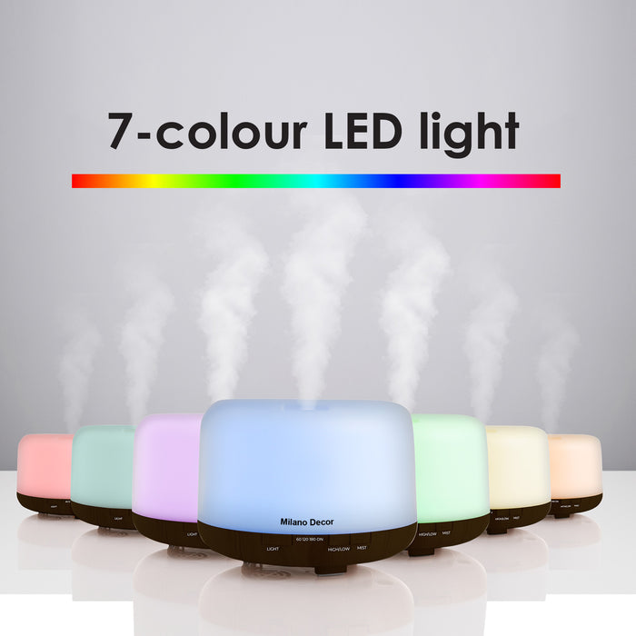Milano Decor Mood Light Diffuser 500ml Ultrasonic Humidifier With 3 Pack Oils 500ml Dark Wood