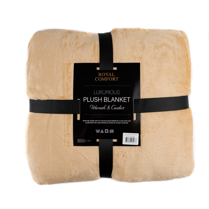 Royal Comfort Plush Blanket Throw Warm Soft Super Soft Large 220cm x 240cm  Camel