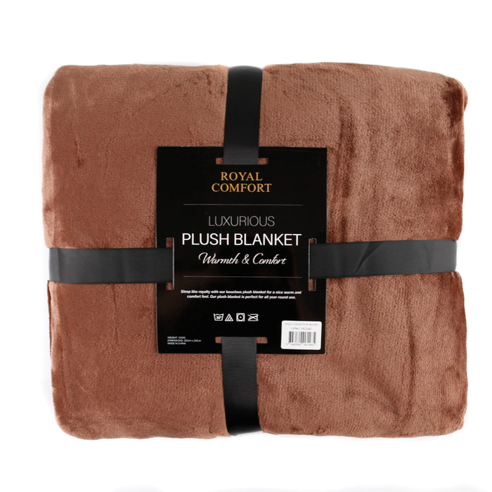 Royal Comfort Plush Blanket Throw Warm Soft Super Soft Large 220cm x 240cm  Coffee