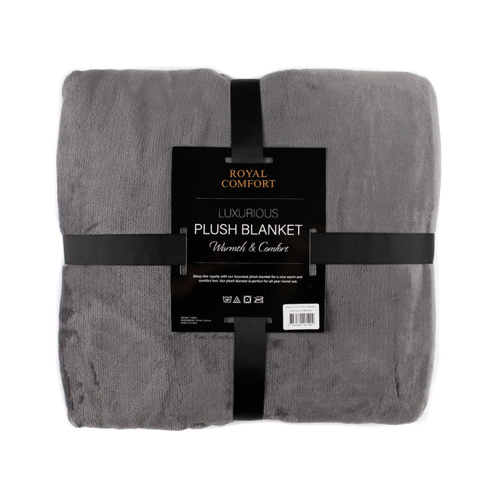 Royal Comfort Plush Blanket Throw Warm Soft Super Soft Large 220cm x 240cm  Dark Grey