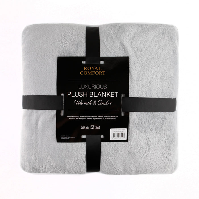 Royal Comfort Plush Blanket Throw Warm Soft Super Soft Large 220cm x 240cm  Light Grey