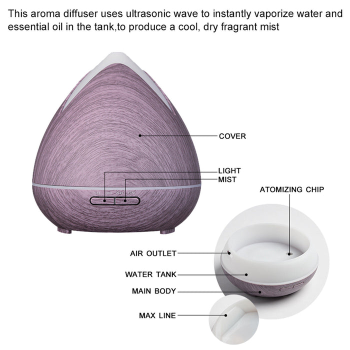 Essential Oils Ultrasonic Aromatherapy Diffuser Air Humidifier Purify 400ML  Violet