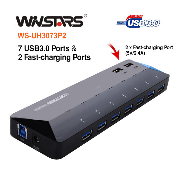 Winstars 7-Port USB 3.0 Hub (with 2 Charging Port) (WS-UH3073P2)