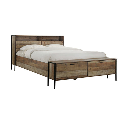 Queen Size Storage Bed Farme in Oak Colour with Particle Board Contraction and Metal Legs