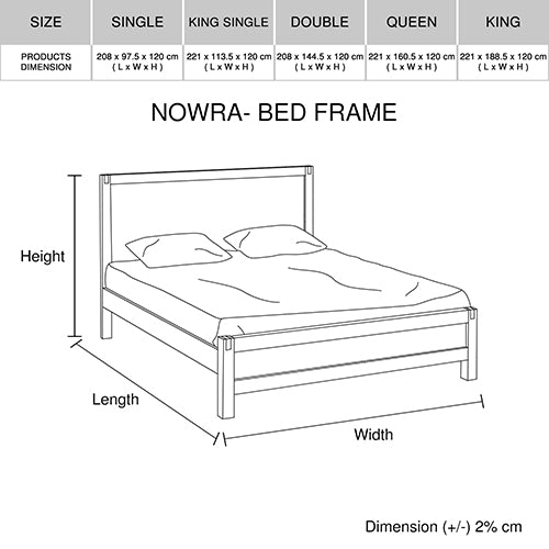 Bed Frame Double Size in Solid Wood Veneered Acacia Bedroom Timber Slat in Chocolate