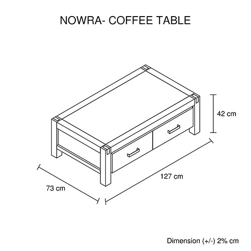 Coffee Table Solid Acacia Wood & Veneer 2 Drawers Storage Oak Colour