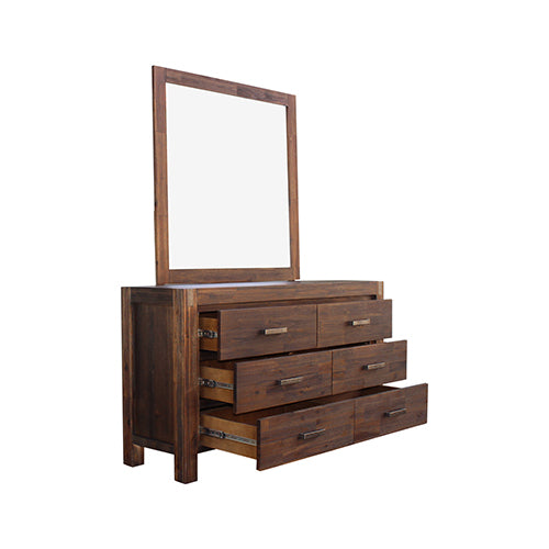 Dresser with 6 Storage Drawers in Solid Acacia & Veneer With Mirror in Chocolate Colour