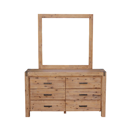 Dresser with 6 Storage Drawers in Solid Acacia & Veneer With Mirror in Oak Colour