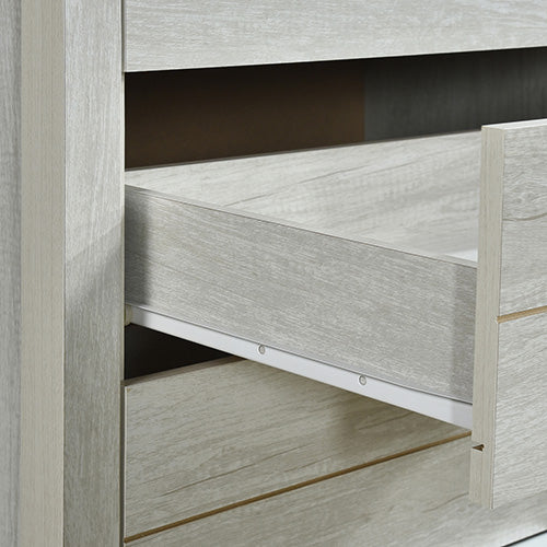 Tallboy with 5 Storage Drawers Natural Wood like MDF in White Ash Colour