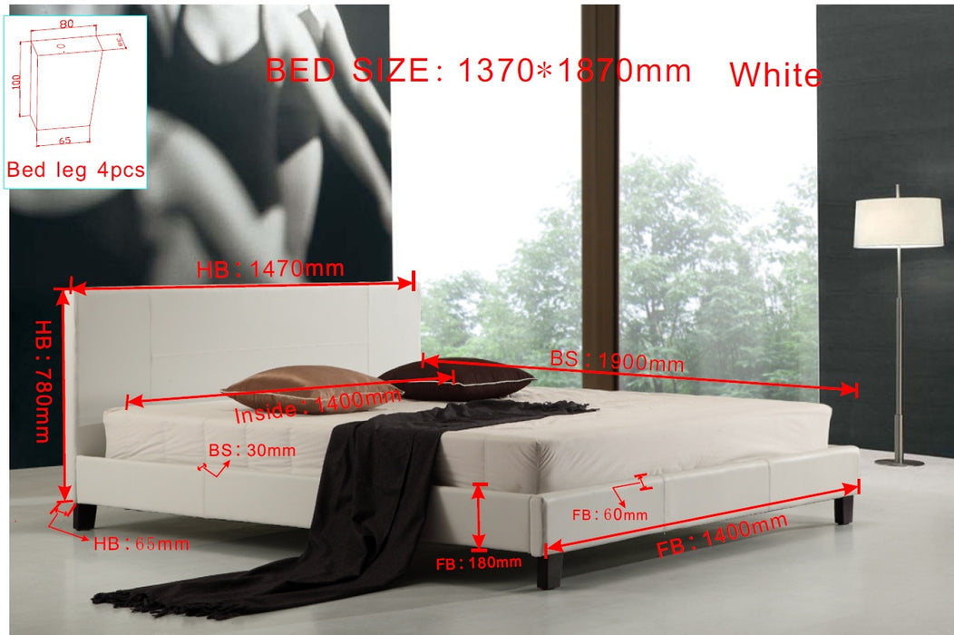 Double PU Leather Bed Frame White