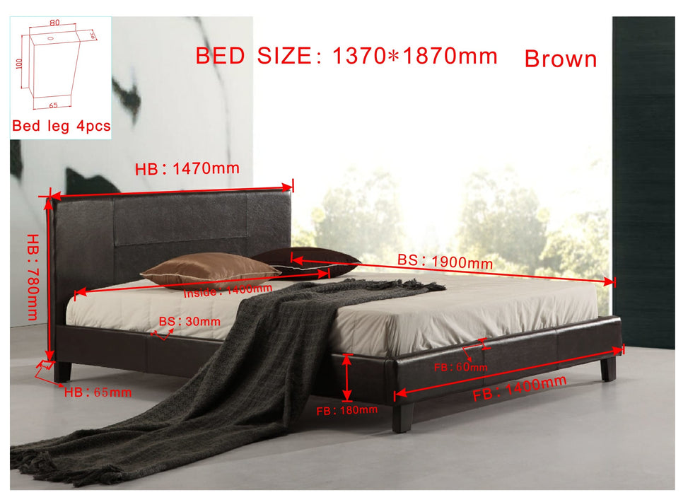 Double PU Leather Bed Frame Brown