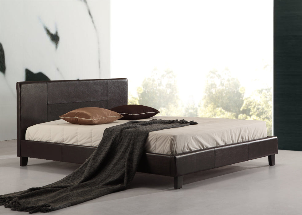 Queen PU Leather Bed Frame Brown