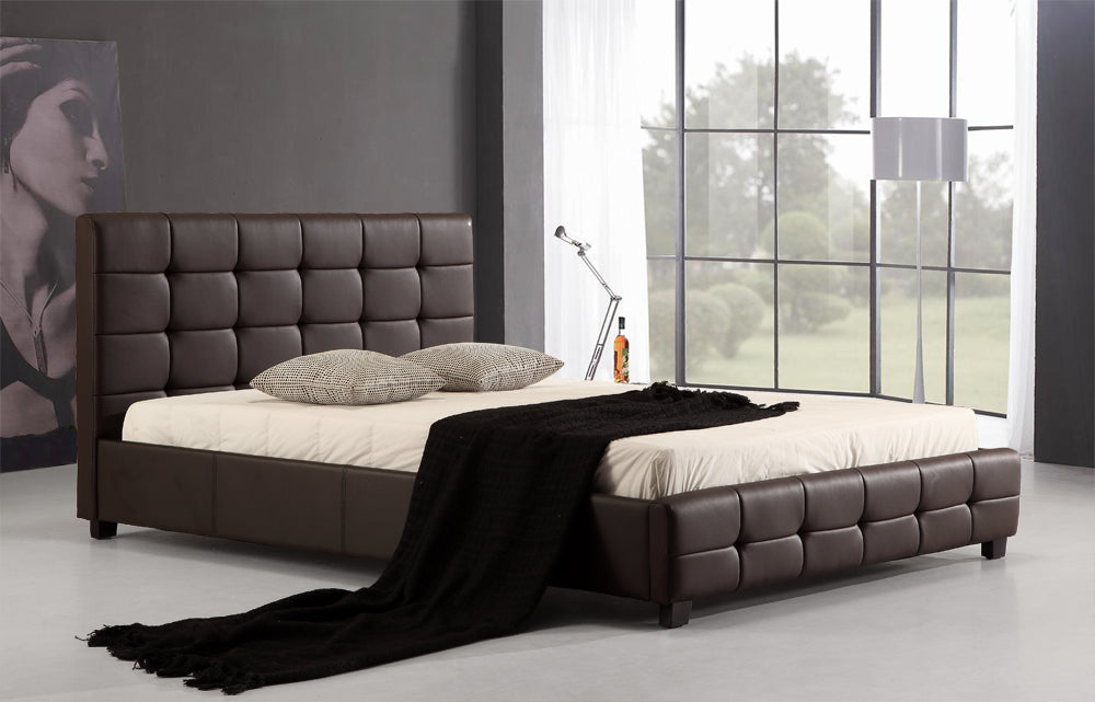 Double PU Leather Deluxe Bed Frame Brown