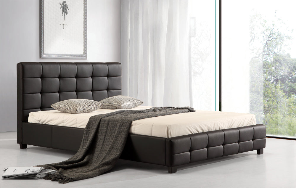 Double PU Leather Deluxe Bed Frame Black