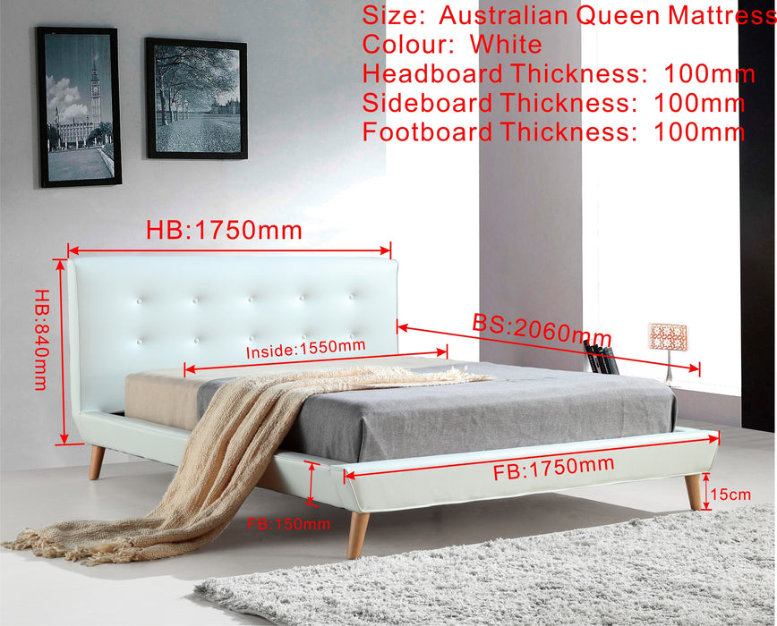 Queen PU Leather Deluxe Bed Frame White