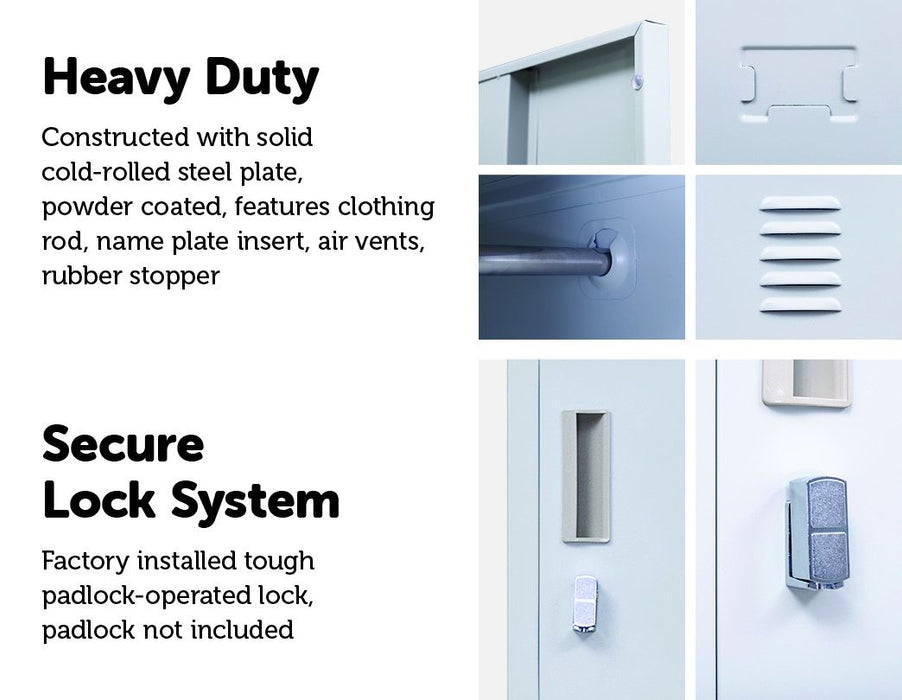 Padlock-operated lock 2-Door Vertical Locker for Office Gym Shed School Home Storage Grey
