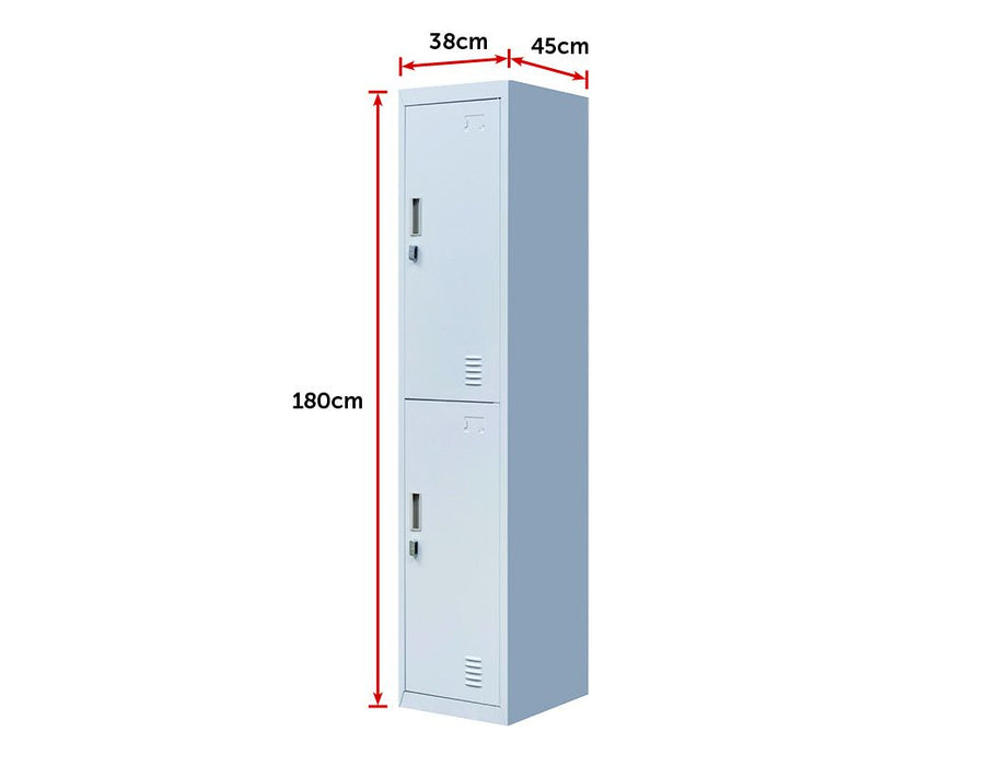 Padlock-operated lock 2-Door Vertical Locker for Office Gym Shed School Home Storage Grey