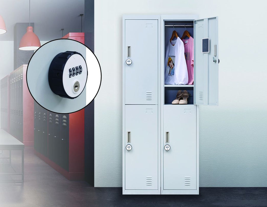 4-Digit Combination Lock 2-Door Vertical Locker for Office Gym Shed School Home Storage Grey