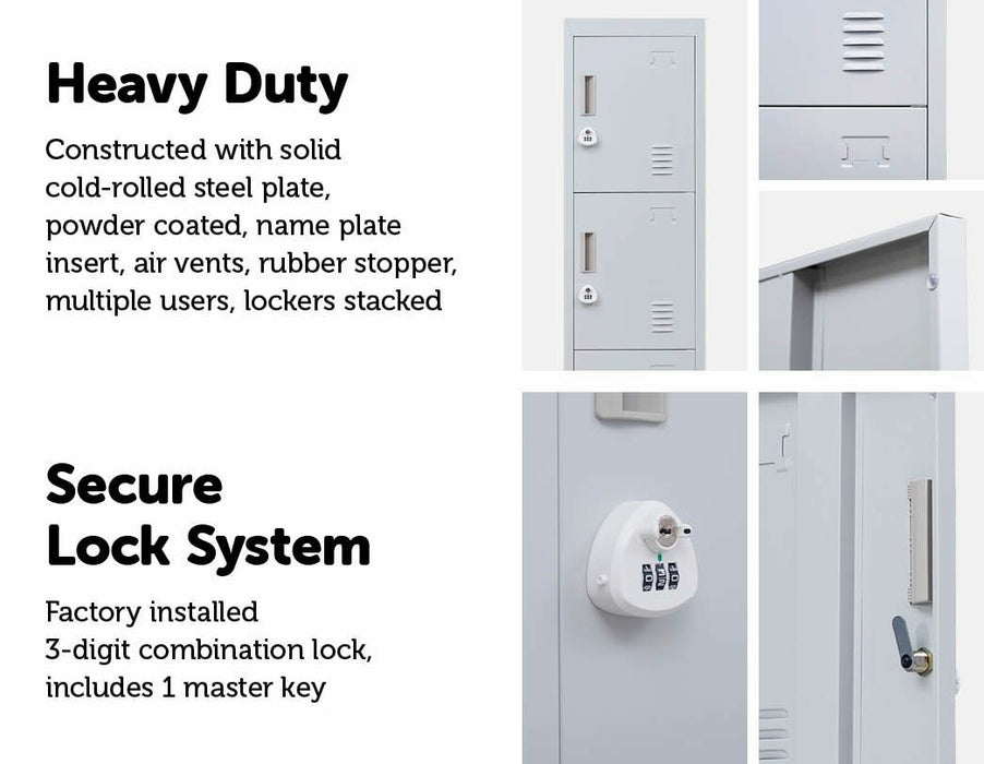 3-digit Combination Lock 4 Door Locker for Office Gym Grey
