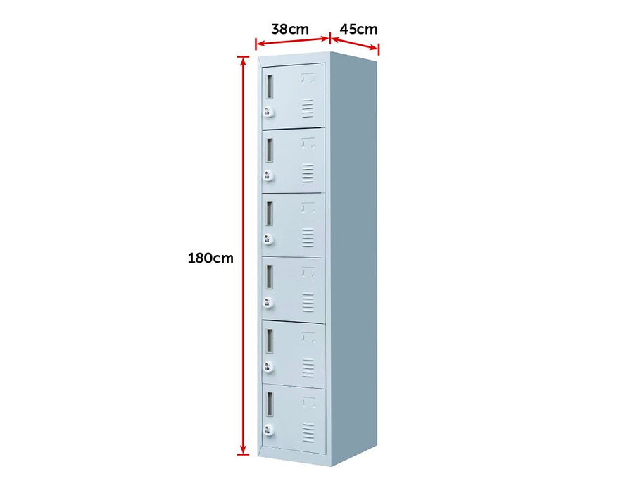 3-digit Combination Lock 6-Door Locker for Office Gym Shed School Home Storage Grey