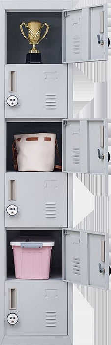 4-Digit Combination Lock 6-Door Locker for Office Gym Shed School Home Storage Grey