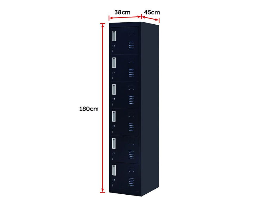 Standard Lock 6-Door Locker for Office Gym Shed School Home Storage Black