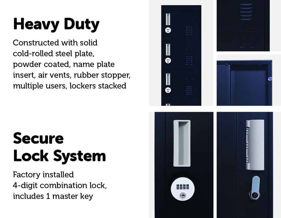 4-digit Combination Lock 6-Door Locker for Office Gym Shed School Home Storage Black