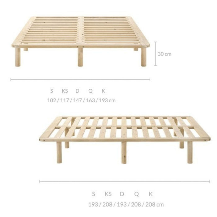 Platform Bed Base Frame Wooden Natural Double Pinewood