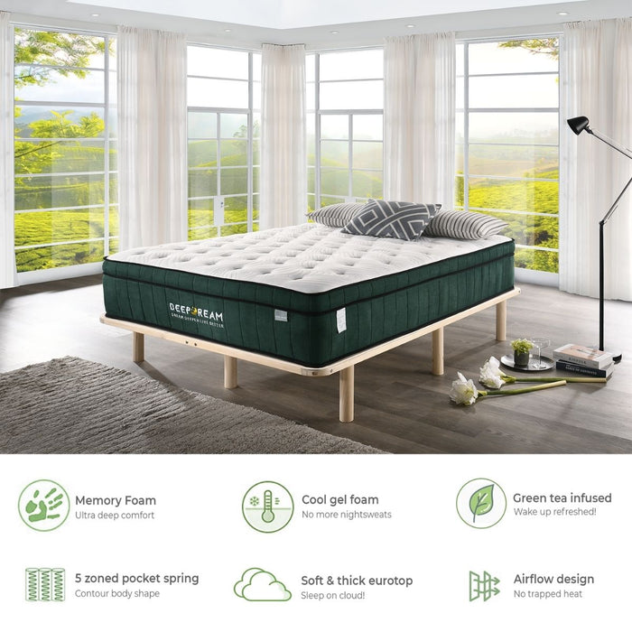 Green Tea Cool Gel Memory Foam Mattress 36cm 5 Zone King