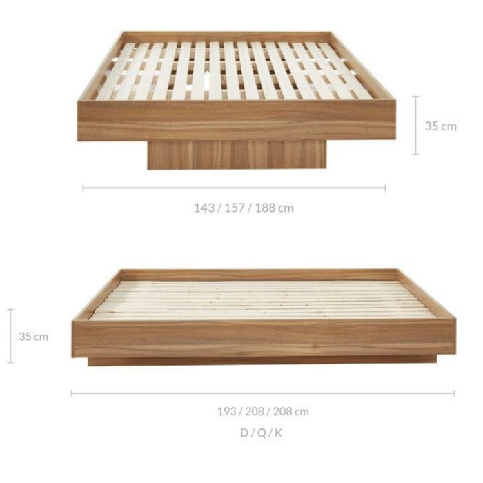 Walnut Oak Wood Floating Bed Base Double