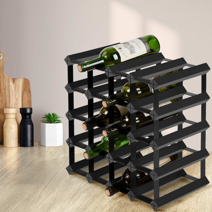 Artiss 20 Bottle Timber Wine Rack Wooden Storage Wall Racks Holders Cellar Black