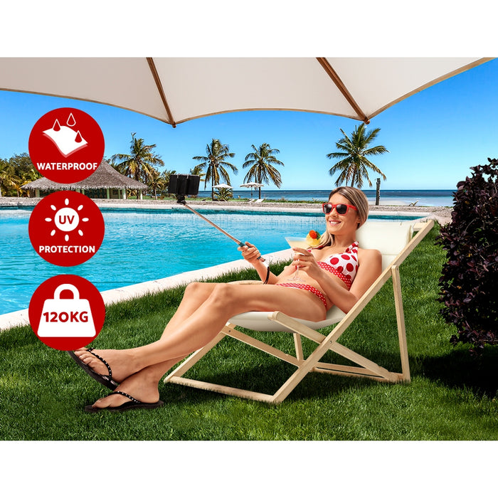 Gardeon Outdoor Furniture Sun Lounge Chairs Deck Chair Folding Wooden Patio Beach