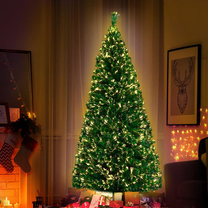 Jingle Jollys Christmas Tree 1.8M 6FT LED Xmas Fibre Optic Multi Warm White