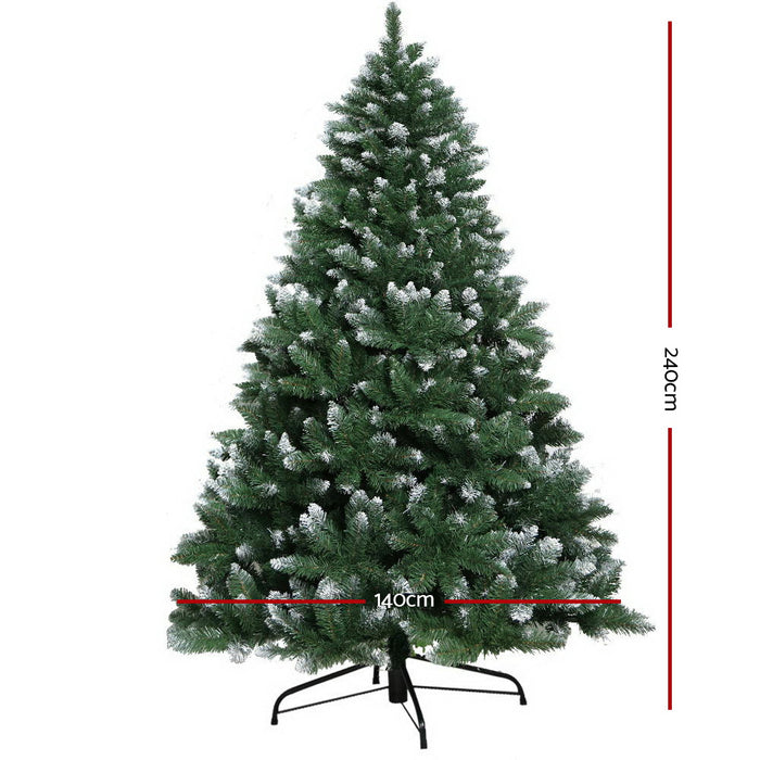 Jingle Jollys 2.4M 8FT Christmas Tree Xmas Home Decoration 1400 Tips Snowy Green