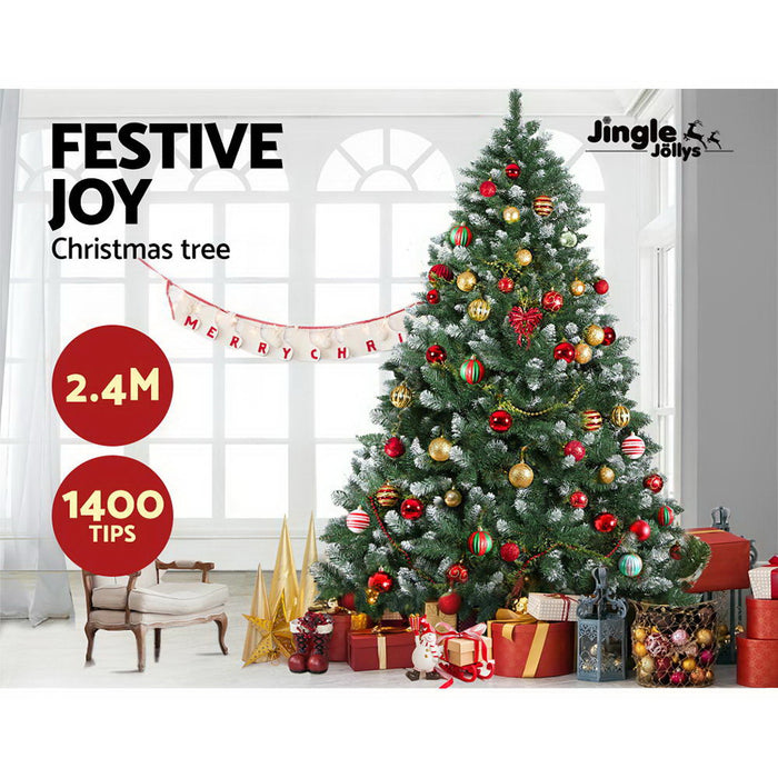 Jingle Jollys 2.4M 8FT Christmas Tree Xmas Home Decoration 1400 Tips Snowy Green