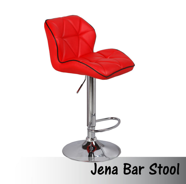 2X Red Bar Stools Faux Leather Mid High Back Adjustable Crome Base Gas Lift Swivel Chairs