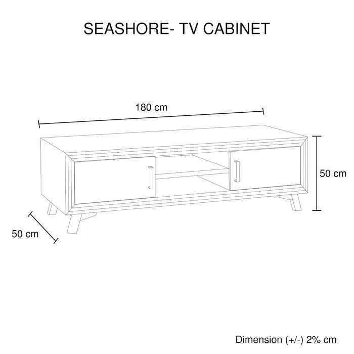 TV Cabinet with 2 Storage Drawers Cabinet Solid Acacia Wooden Entertainment Unit in Sliver Bruch Colour