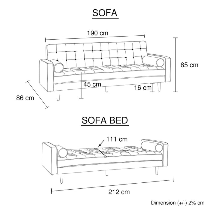 Sofa Bed 3 Seater Button Tufted Lounge Set for Living Room Couch in Velvet Green Colour