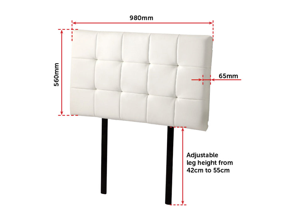 PU Leather Single Bed Deluxe Headboard Bedhead - White