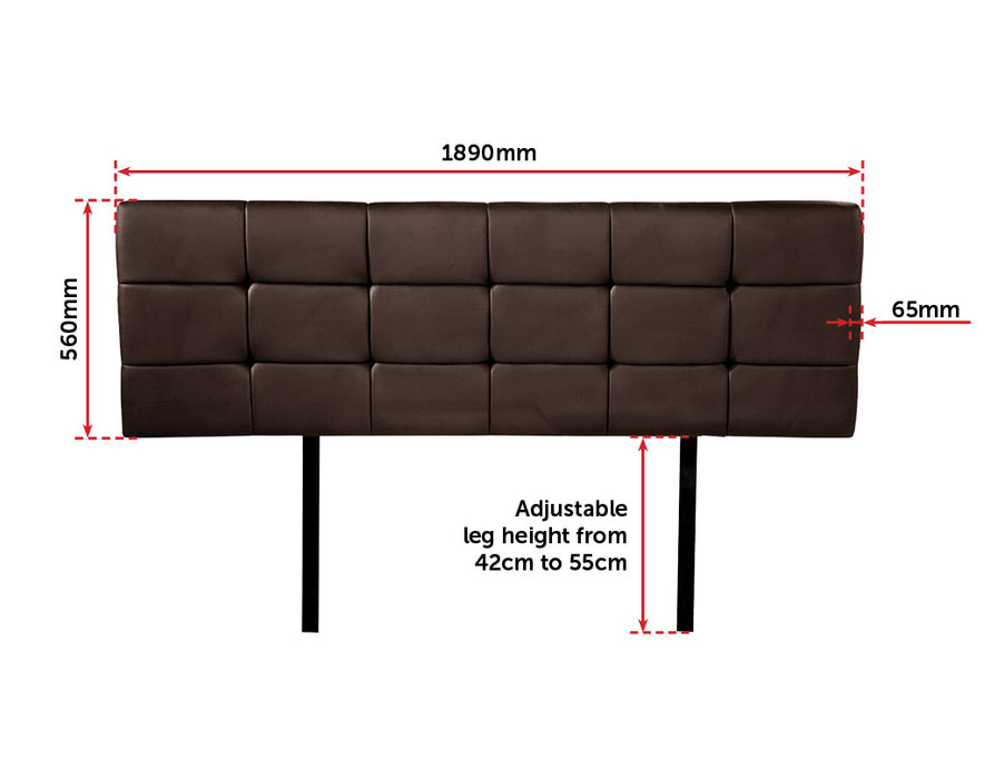 PU Leather King Bed Deluxe Headboard Bedhead - Brown